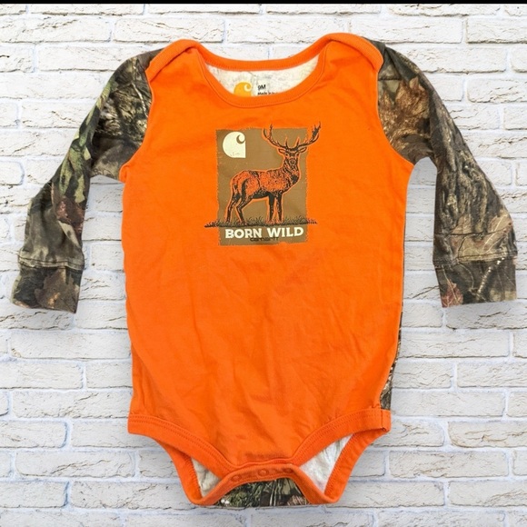 Carhartt Other - Carhartt Orange and Camouflage Baby Onesie Bodysuit Size 9 month